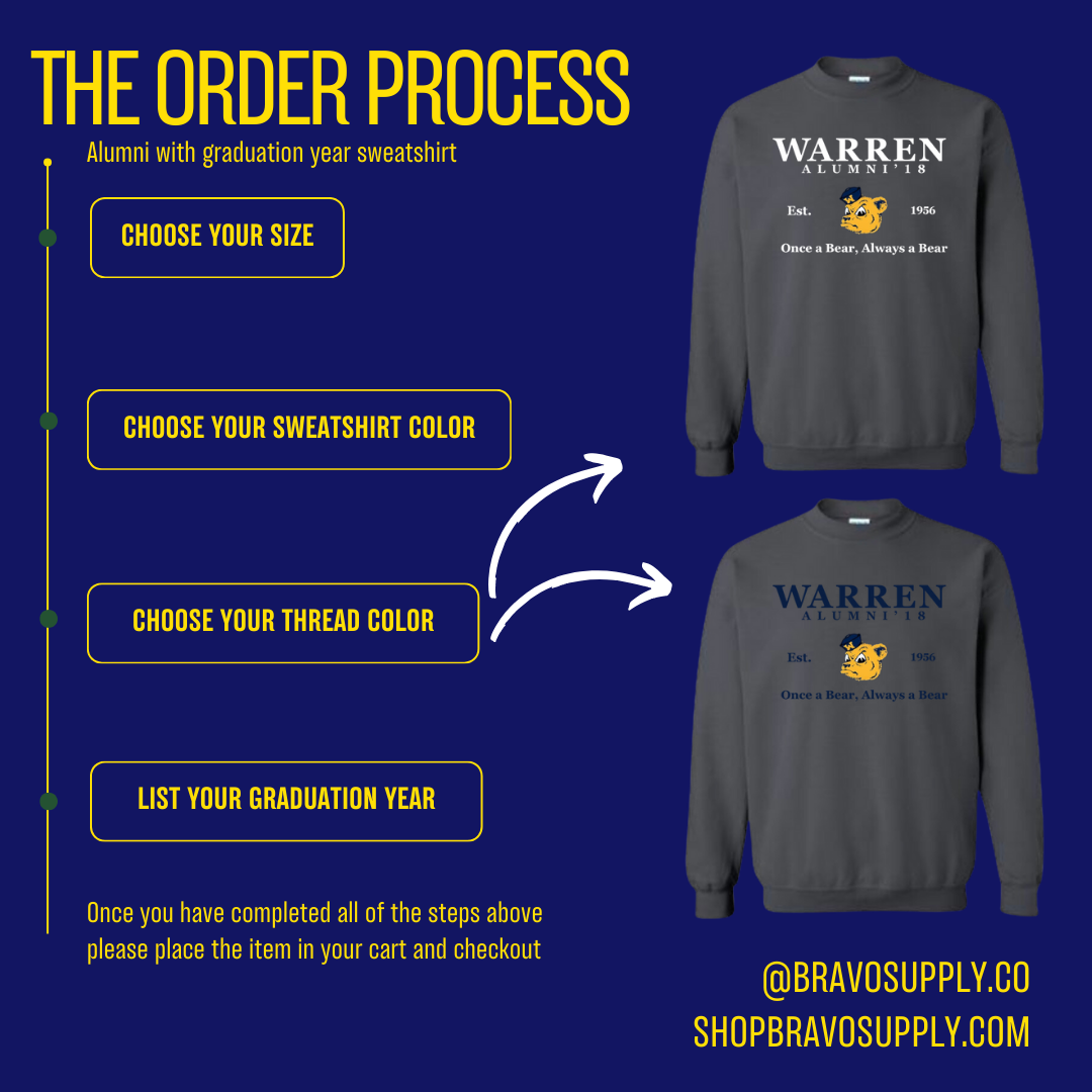 Warren Alumni with graduation year embroidered sweatshirt