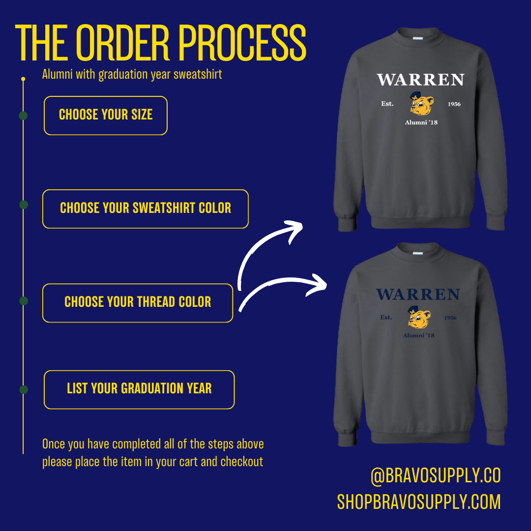 Warren Alumni with graduation year embroidered sweatshirt