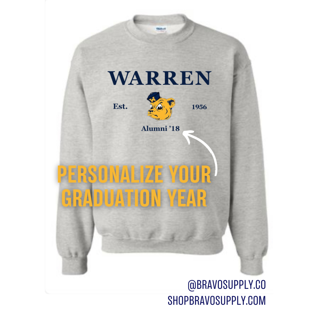Warren Alumni with graduation year embroidered sweatshirt