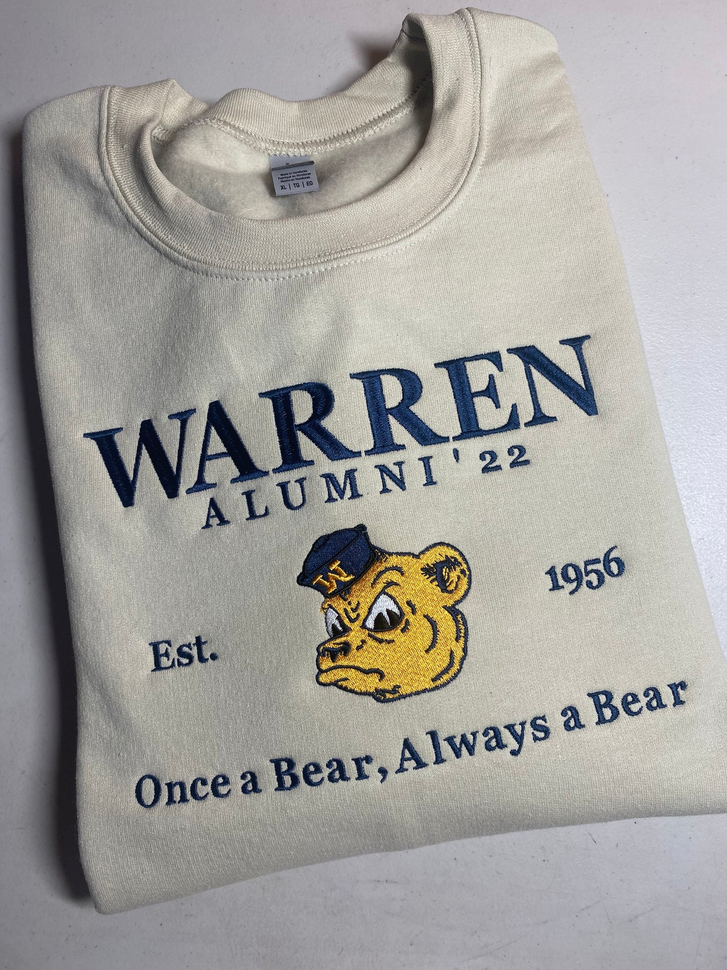 Warren Alumni with graduation year embroidered sweatshirt