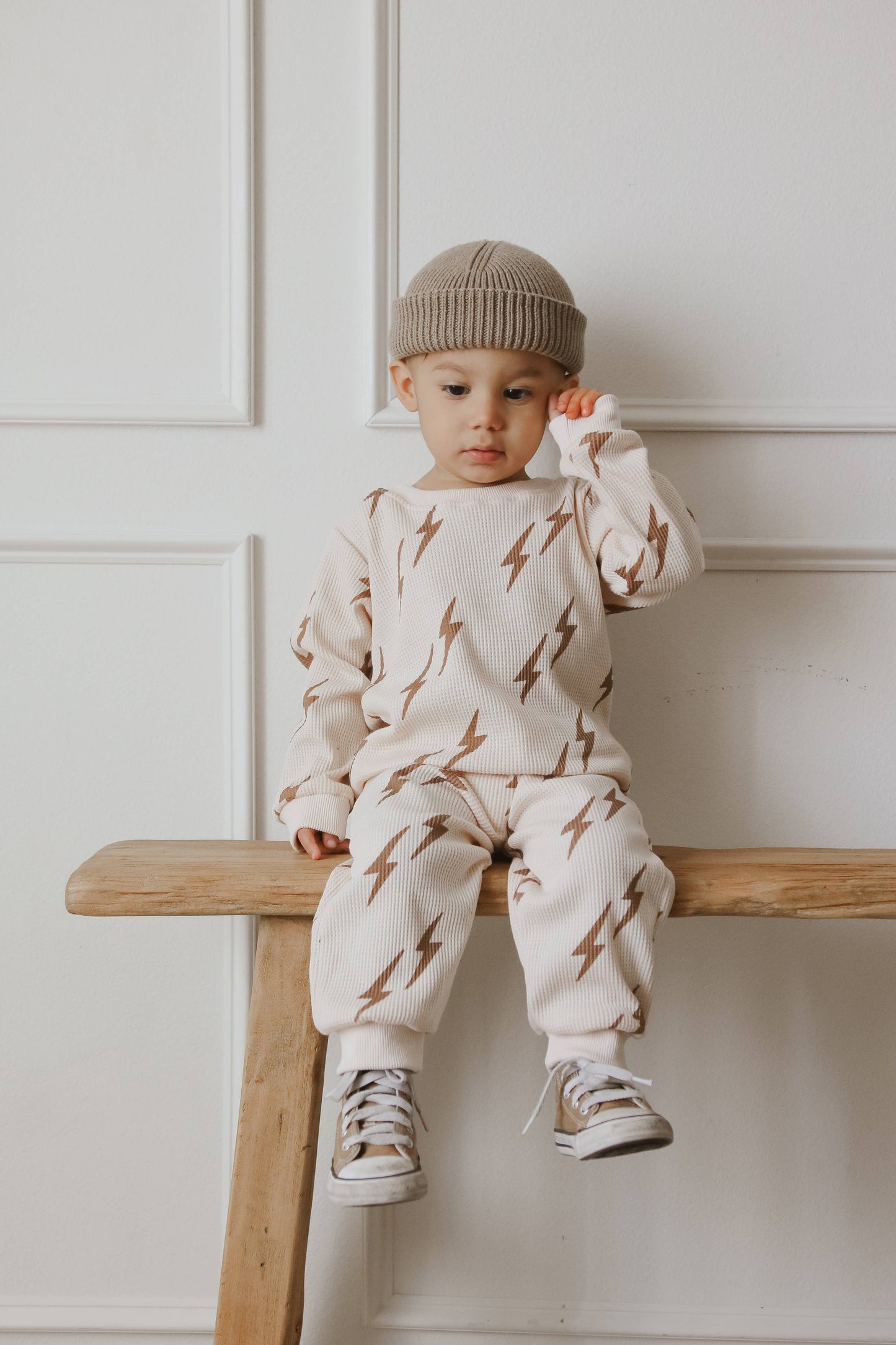 Waffle Knit Bow x Bolt Printed Matching Set