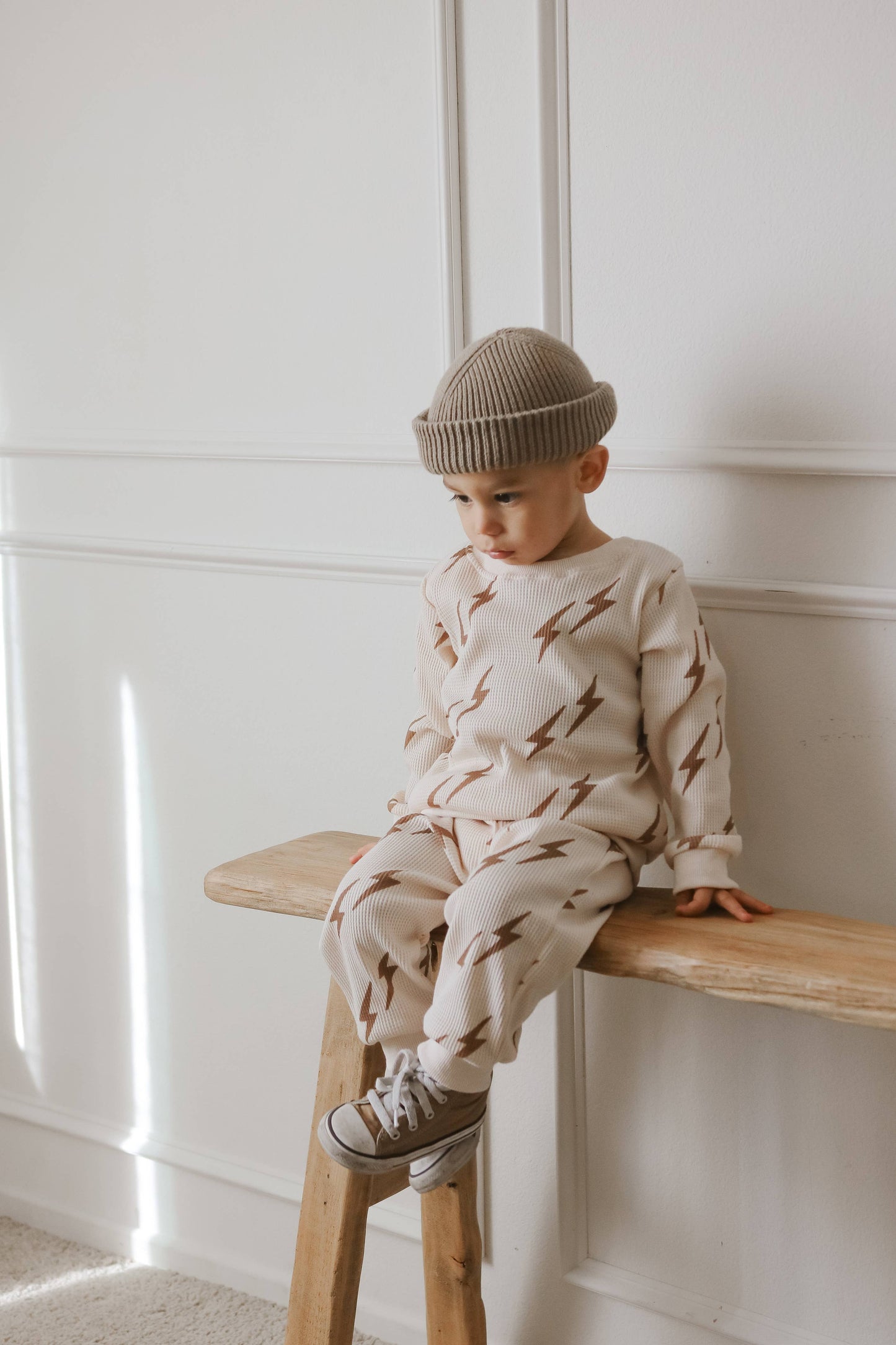 Waffle Knit Bow x Bolt Printed Matching Set