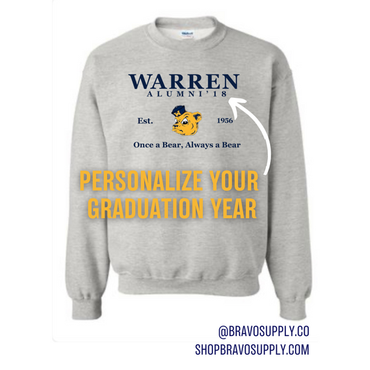 Warren Alumni with graduation year embroidered sweatshirt
